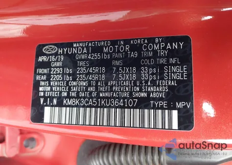 2019 Hyundai Kona Limited from USA, damaged, VIN KM8K3CA51KU364107